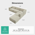 Novilla 109" Modular Sectional Sofa, No Assembly Cloud Sectional Couch - Image 2