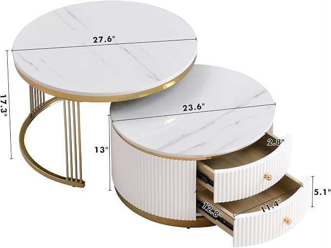 Modern 2 Pieces White Round Nesting Coffee Table - Image 2