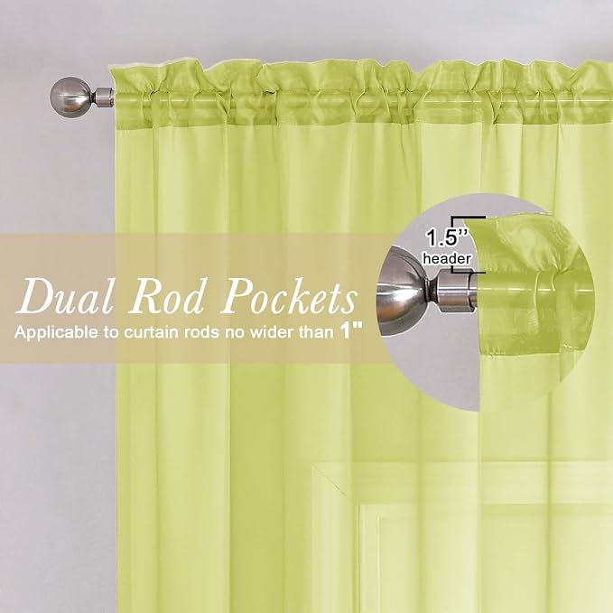 Lemon Sheer Curtains 96 Inches Long 2 Panels, Solid Voile Dual Rod Pockets - Image 5