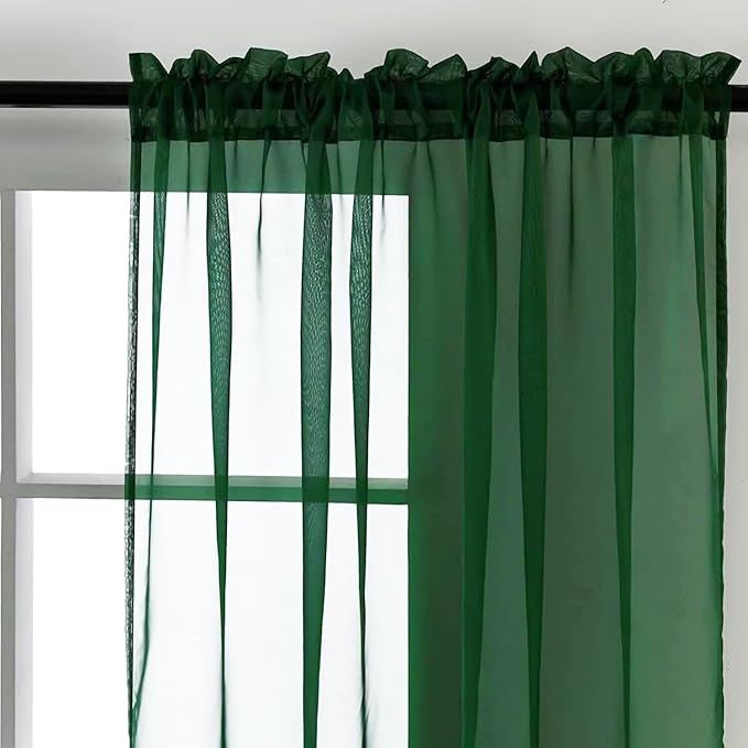 SpaceDresser Basic Rod Pocket Sheer Voile Window Curtain Panels Foliage Green 1 - Image 4