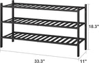 viewcare 3-Tier Long Black Shoe Rack, Bamboo Wood Shoe Rack - Image 3