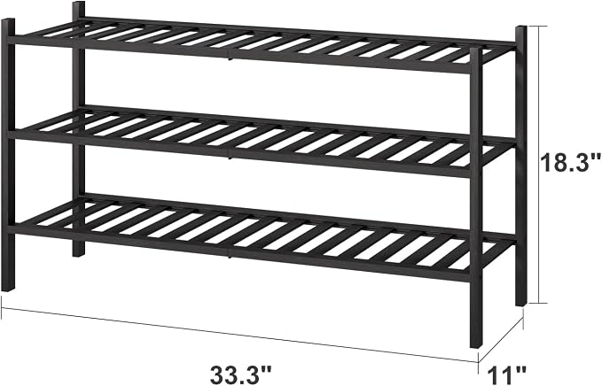 viewcare 3-Tier Long Black Shoe Rack, Bamboo Wood Shoe Rack - Image 3