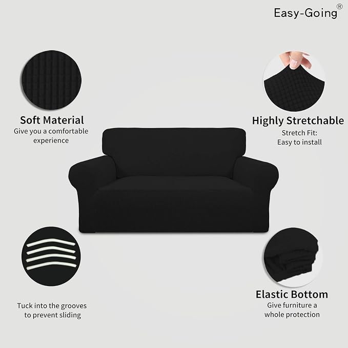Easy-Going Stretch Loveseat Couch Covers Washable Black | 1-Piece Loveseat - Image 3