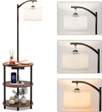 Round Side Table with Lamp and USB Ports, 3-Tier Small End Table by RISWER