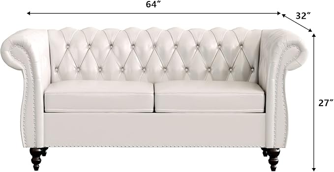 LEVNARY Leather Sofa, Chesterfield Tufted Upholstered 2 Seater Couch, Modern - Image 2