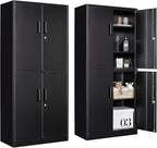 Metal Storage Cabinet with 3 Adjustable Shelves and 4 Doors, Steel Tool Cabinets by SISESOL