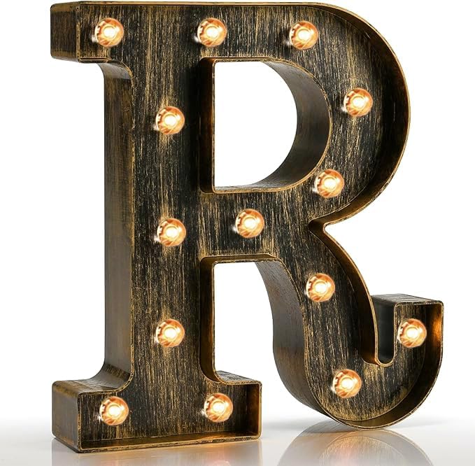 Pooqla Vintage Light Up Marquee Letters with Lights – Illuminated Industrial Style Lighted Alphabet Letter Signs - Coffee Bar Apartment Bedroom Wall Home Initials Decor A-Z by Pooqla