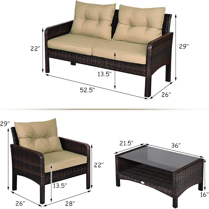 Tangkula 4 Piece Patio Furniture Set, Outdoor Wicker Conversation Set - Image 5