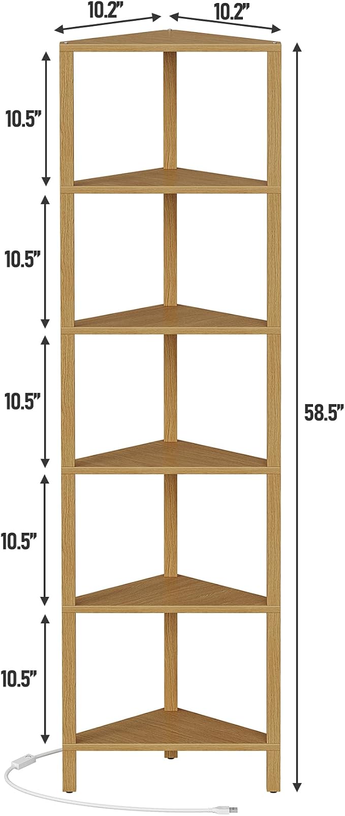 TUTOTAK Corner Shelf with LED Light, 6-Tier Corner Bookshelf - Image 2