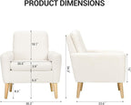 White Accent Chair Set of 2 for Living Room, Fluffy Comfy Reading Leisure - Image 2