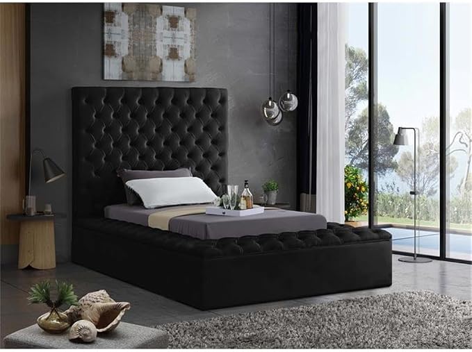 Meridian Furniture Bliss Collection Modern | Contemporary Velvet Upholstered Bed - Image 2