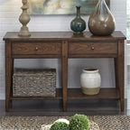 MAKLAINE Wood Transitional Sofa Table, Dark Brown Oak Finish, Poplar Solids and - Image 2