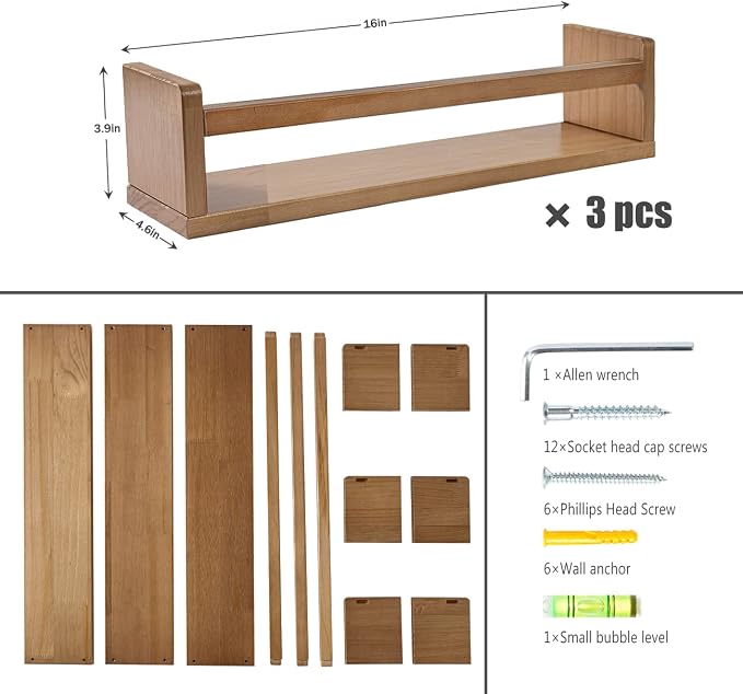 AZSKY Nursery Book Shelves for Wall Bookshelf for Kids Wood Floating Book - Image 3