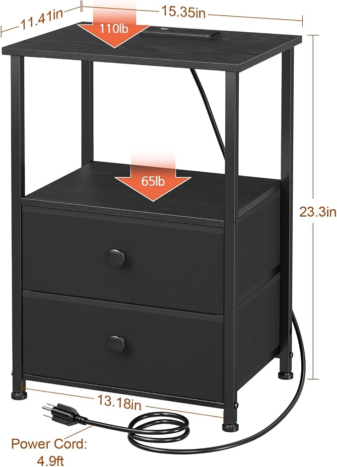 LOAKEKEL Night Stand Set 2, LED Nightstand - Image 3