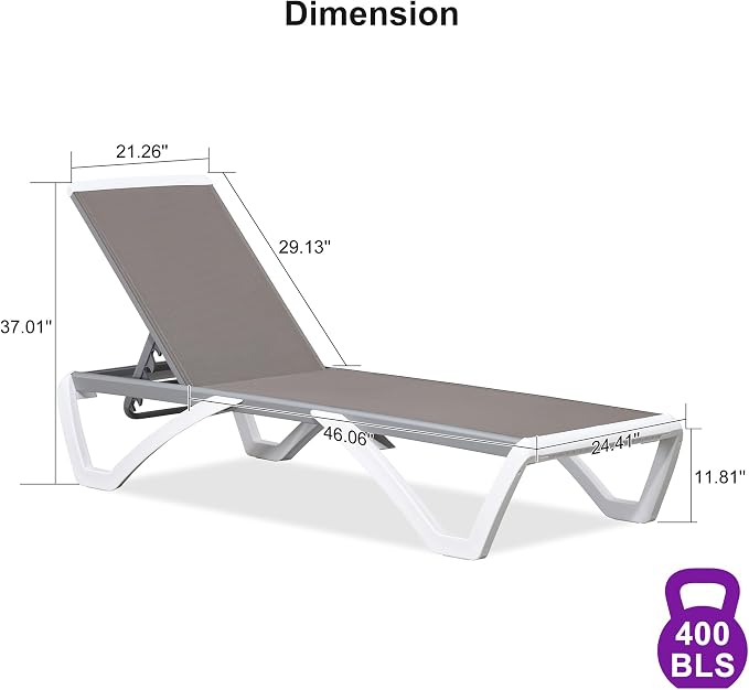PURPLE LEAF Patio Chaise Lounge Chair Outside Aluminum Plastic Stackable - Image 2