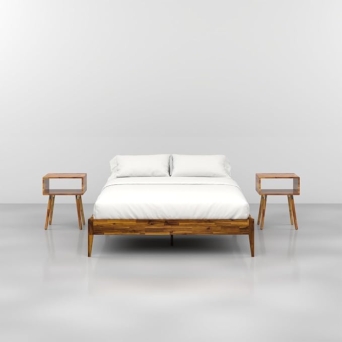 Bme Dinkee Wooden Queen Bed Frame, 15 Inch Height, Elegant Minimalist Modern - Image 5