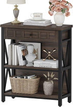 FATORRI Small Bookcase with Drawer, Industrial 3 Shelf Bookshelf, Wood and - Image 8