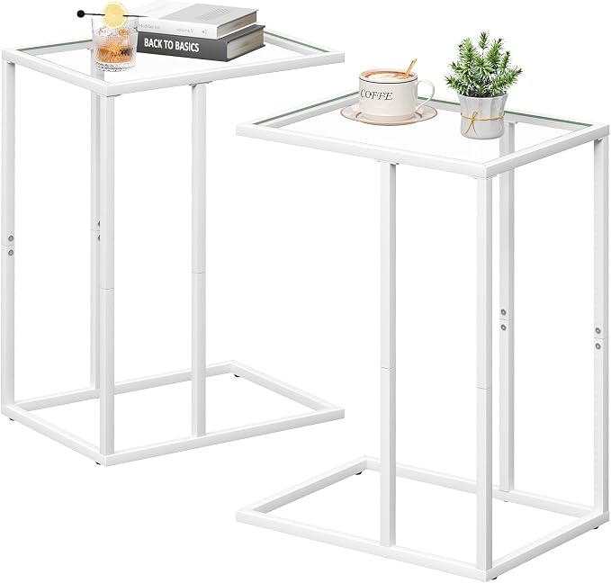 Easy Paws Small C Shaped End Table Set of 2, Glass Couch Side Snack Table by Easy+Paws