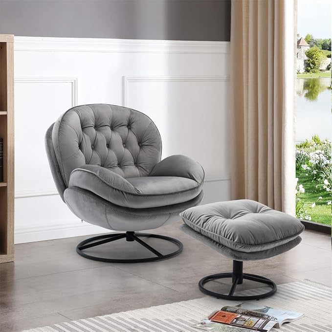 TRIPLE TREE Modern Swivel Accent Chair, Mid-Century Lounge Chair and Ottoman Set - Image 3