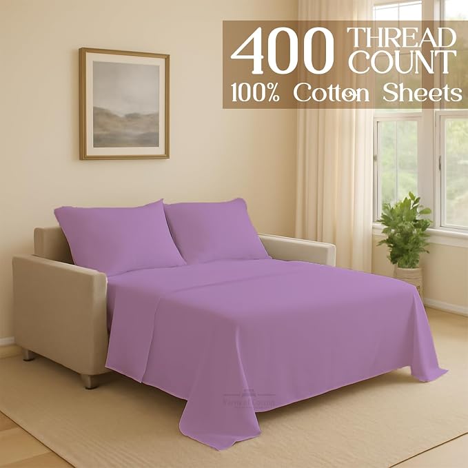 Sleeper Sofa Bed Sheet, 100% Cotton 400 Thread Count, 4 Piece Set, Deep Pocket - Image 2