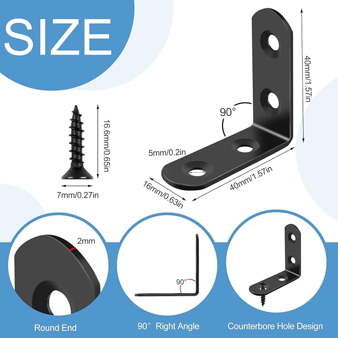 16 Pcs L Bracket Stainless Steel Corner Brace Sets, 90 Degree Right Angle - Image 2