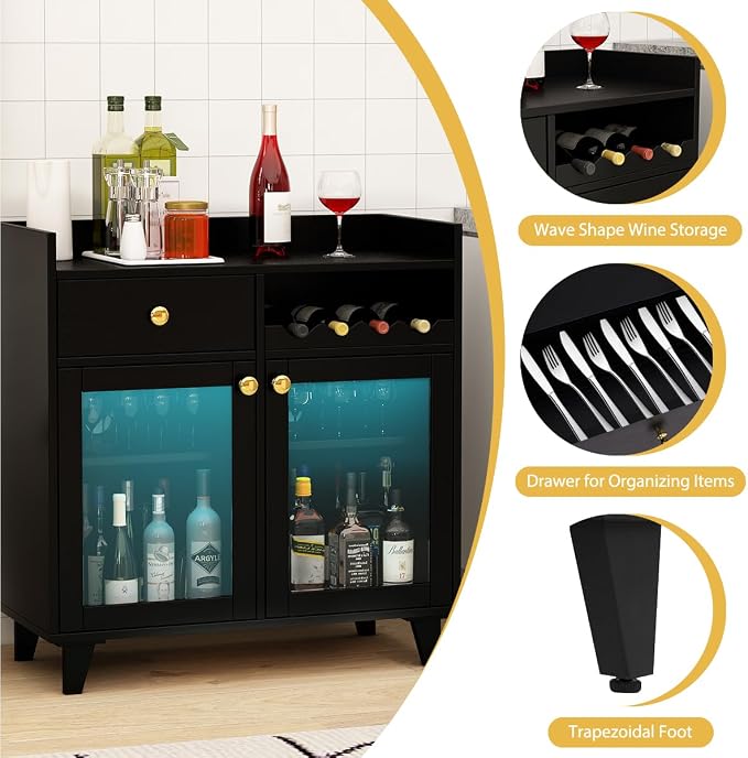 COCO DESIGN Small Bar Cabinet, Farmhouse Buffet Coffee Sideboard - Image 6
