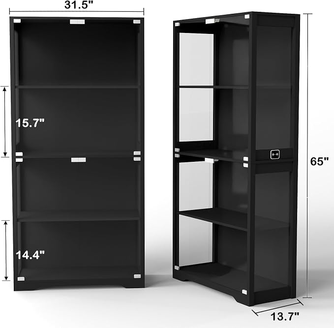 Display Cabinet with Glass Doors, Curio Cabinet with 3 LED Lights and Human - Image 2