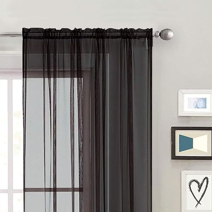 SpaceDresser Basic Rod Pocket Sheer Voile Window Curtain Panels Black 1 Pair 2 - Image 3