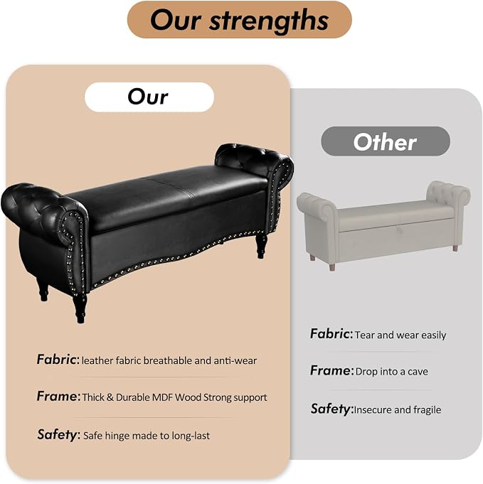 ZZW Storage Ottoman Bench, Tufted Bed Benches - Image 6