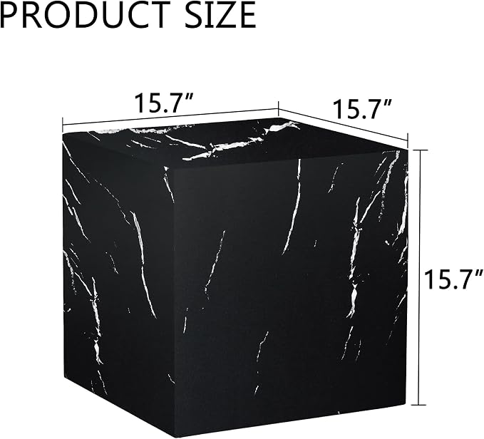 16'' Cube Coffee Table with Marble Stone Pattern, Square No Assembly End Table - Image 2