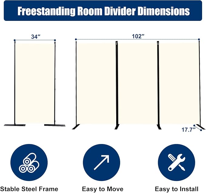 Room Divider 6FT Portable Room Dividers and Folding Privacy Screens, 3 Panel - Image 6