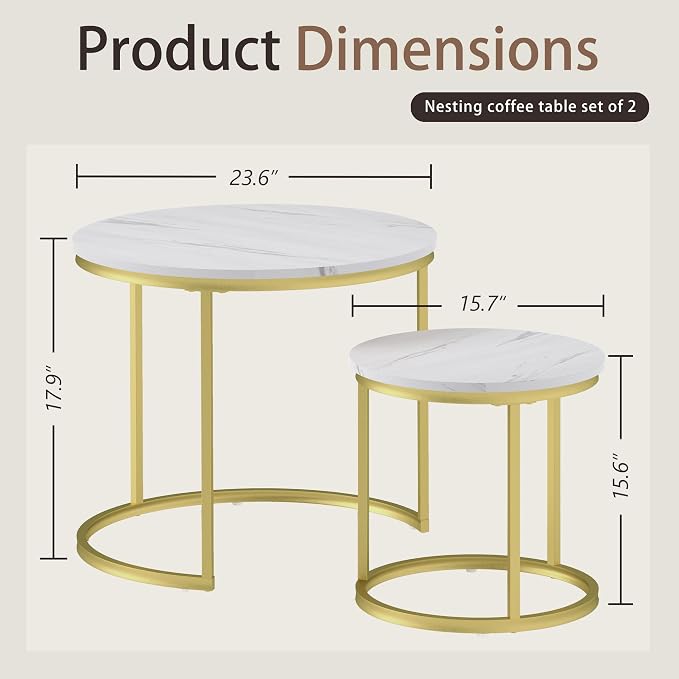 Otterease Nesting Tables Set of 2, Round Coffee Table, Small Nesting Coffee - Image 2