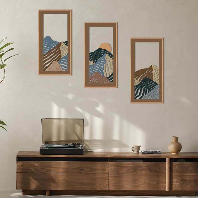 IARTTOP Abstract Mountain Wood Framed Wall Art 8x16 Inch Set of 3 Textured - Image 3