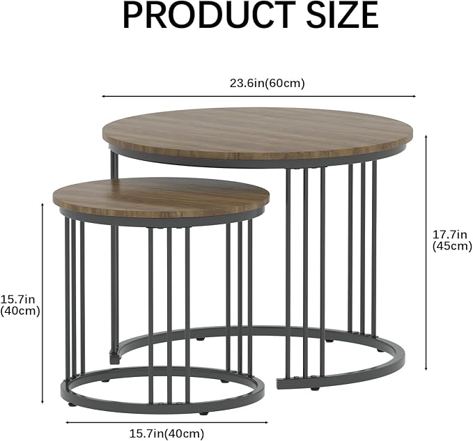 Garden 4 you Nesting Coffee Table, 23.6" Round Coffee Table Set of 2, Wooden - Image 2