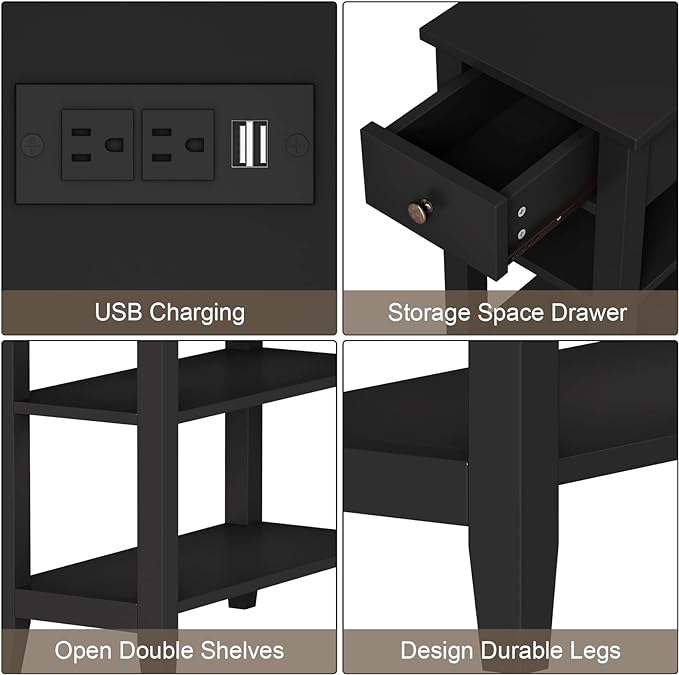 ChooChoo Narrow End Table with Charging Station, Side Table Living Room with - Image 6