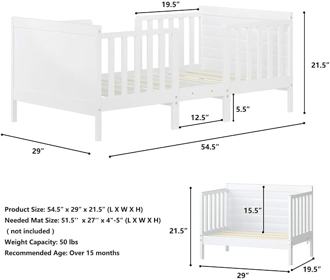 Costzon Toddler Bed Frame, 2 in 1 Convertible Wood Kids Bed w/Double Side - Image 5