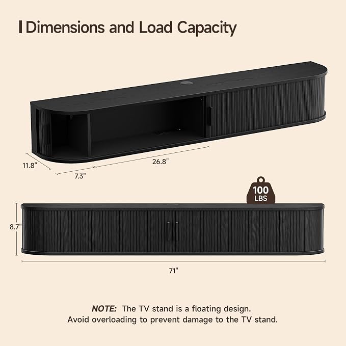 71" Floating TV Stand with Power Outlet - Image 2