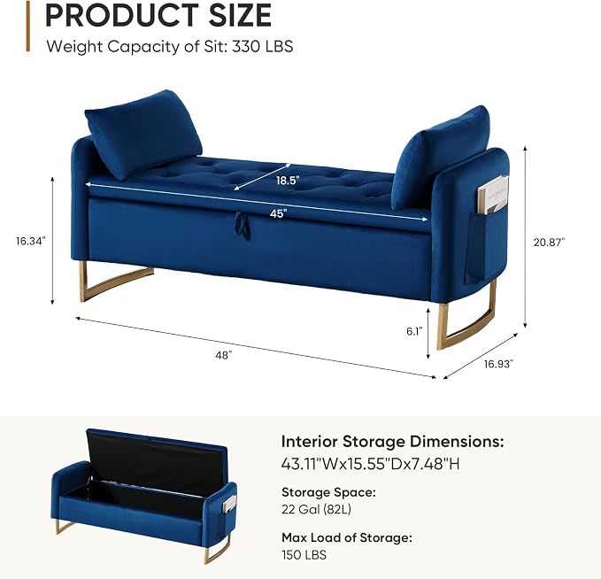 48" End of Bed Bench, Modern Storage Benches - Image 2