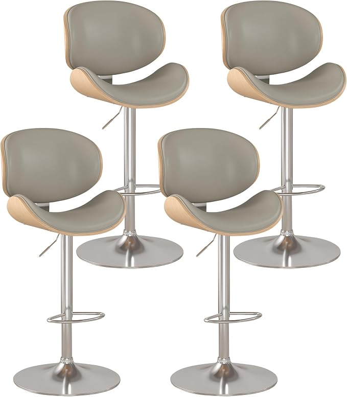 KCC Bar Stools Set of 4, Swivel Adjustable Height Barstools, PU Leather by KCC