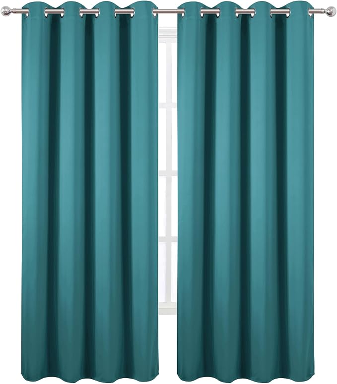 Blackout Curtains 52 x 90 Inch Long Sea Teal Curtains Set of 2 Panels Room - Image 2