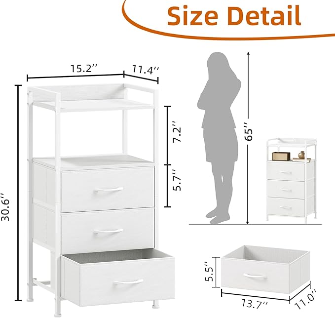 Somdot Nightstand with 3 Drawers, Dresser with Fabric Bins - Image 3