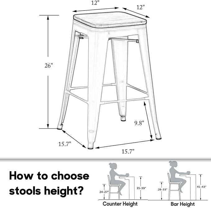 HAOBO Home 26" Backless Metal Counter Stool Height Bar Stools Barstools - Image 2