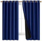 NICETOWN 100% Blackout Lined Curtains, Royal Blue, 1 Pair, 2 Thick Layers - Image 2