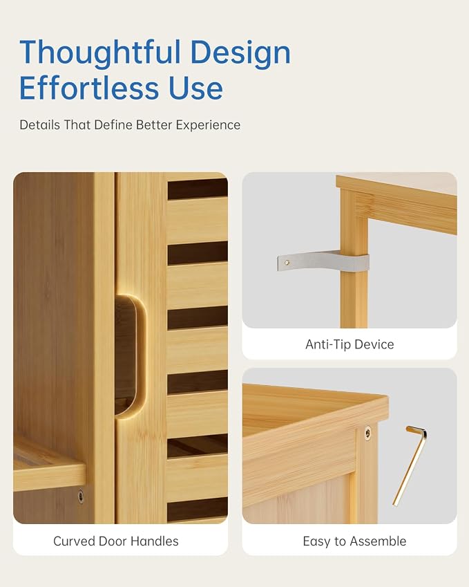 HITNET Bathroom Floor Cabinet, Bamboo Storage Cabinet - Image 7