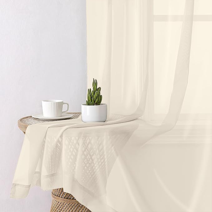 Cream Sheer Curtains 78 Inches Long 2 Panels, Elegant Light Filtering Voile - Image 4