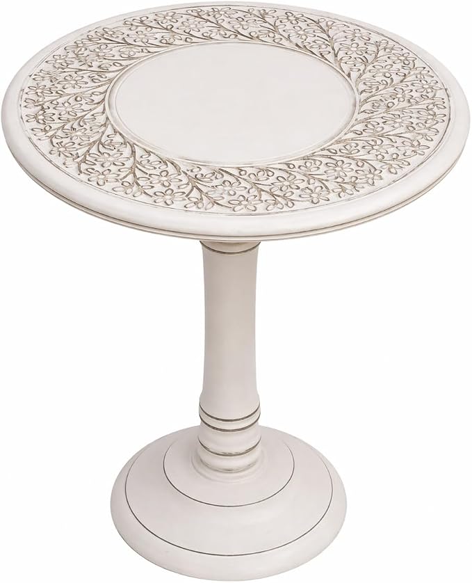 Antique White Round Coffee Table – 18x22 Wood Accent Side Table by TheWoodenTown