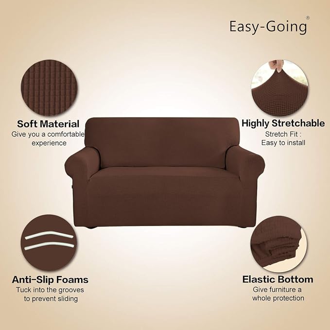 Easy-Going Stretch 4 Seater Oversized Sofa Couch Cover Coffee | 1-Piece Extra - Image 4