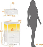 Furologee LED Night Stand with Charging Station, Bedside Table with Storage - Image 3