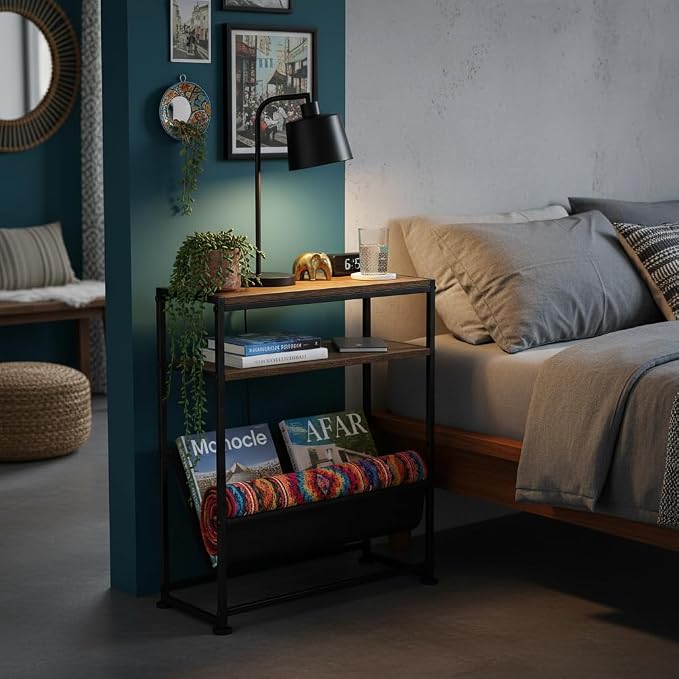 Narrow End Table with Magazine Rack, 2-Tier Slim Side Table - Image 2
