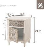 HOMPUS White Nightstand with Drawer & Storage, Fully-Assembled Flower Motif - Image 2